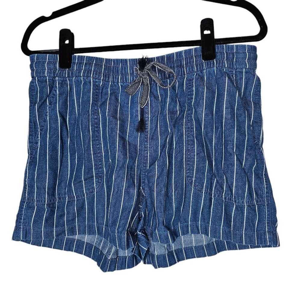 ❤️J Crew M Seaside Shorts Stripe Chambray Lyocell Coastal Beachy Nautical Boho